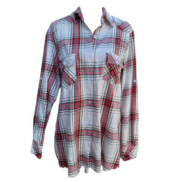 UPCYCLED Flannel with "Messy Bun" Embroidered Patch | Large - Picture 2 of 6